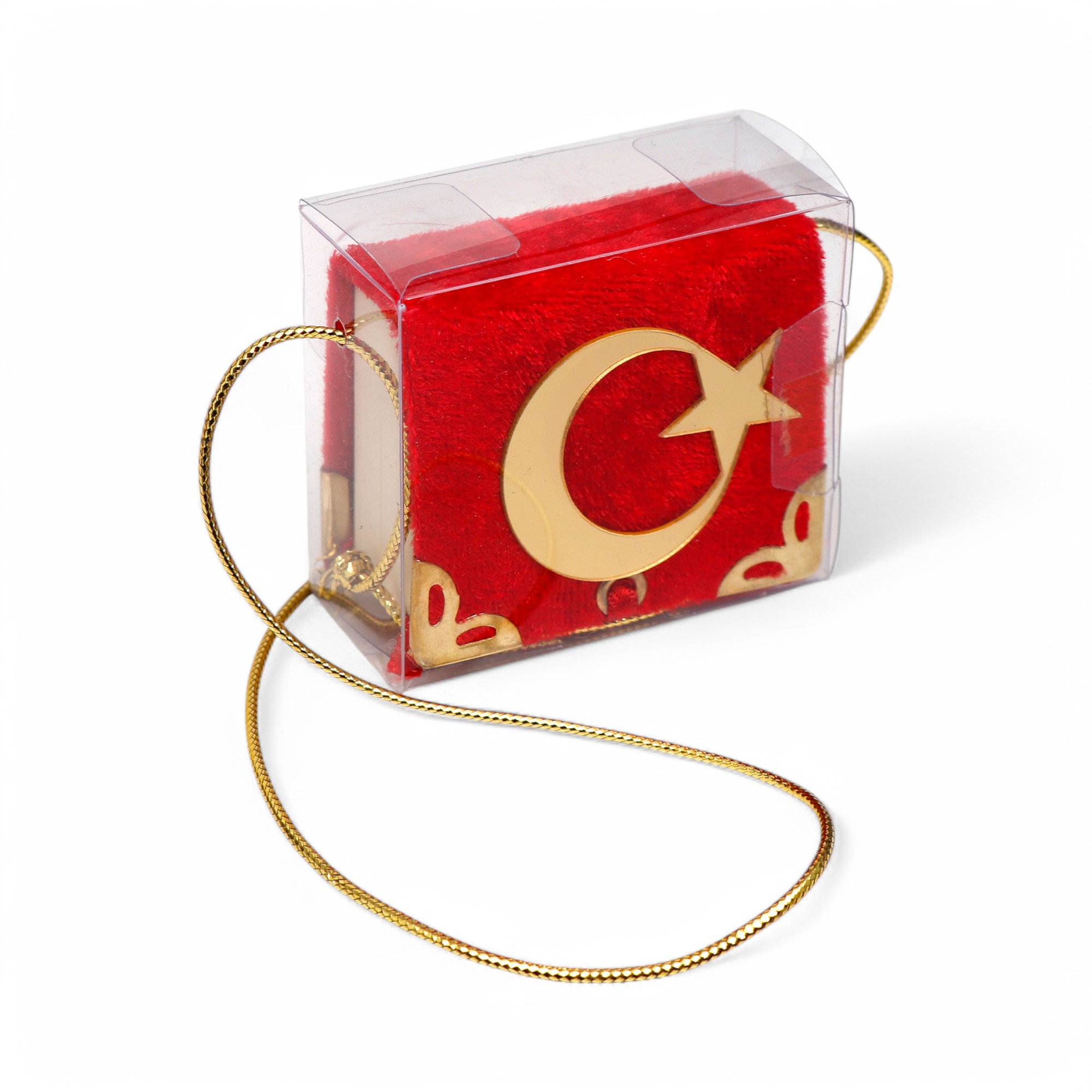 17218-1.jpg FN Mikro Boy Kadife Kaplamalı Kuranı Kerim + Asetat Kutu (Türk Bayrağı Modelli) - Görsel 1