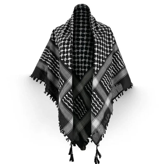 Hijab and Scarf - Palestine Scarf Keffiyeh Arafat Hatta Cotton Wide Scarf with Tassels, Shemagh Arab Cotton Unisex