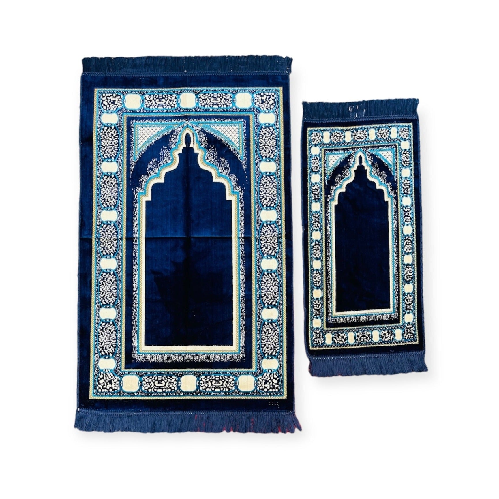 Islamic Prayer Mat - Adult & Child Prayer mat Gift Set Grey Blue Islamic Prayer Mat - Adult & Child Prayer mat Gift Set Grey Blue