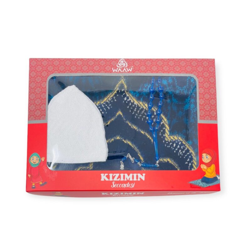 Muslim Prayer Hat - Children Gift Box With Prayer mat, Tasbeeh & Prayer Hat