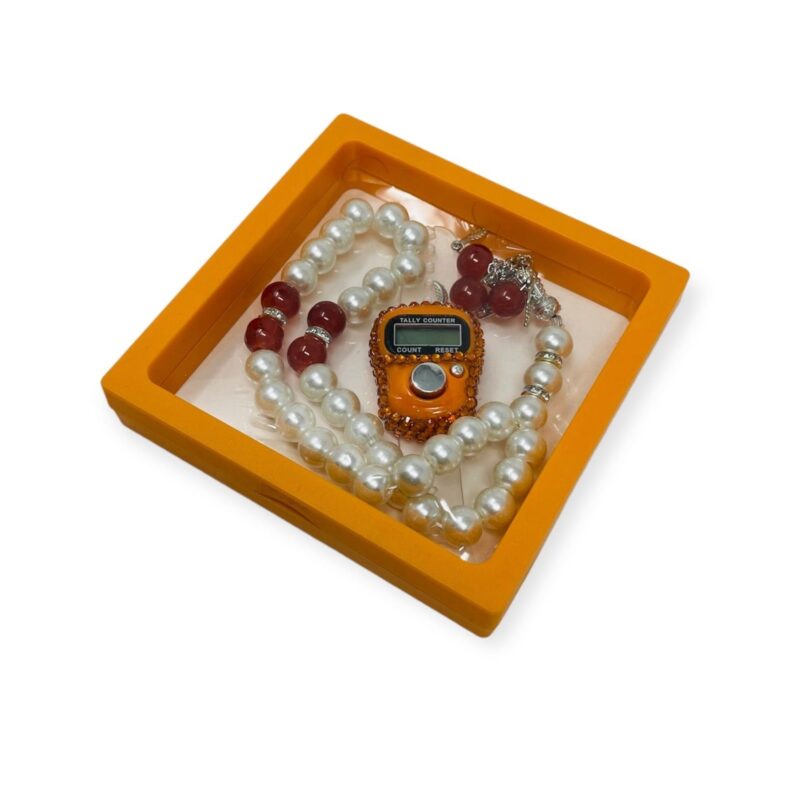 Tasbeeh Prayer Beads - Islamic Tasbih Beads 99 and Digtal Counter Gift Set Orange