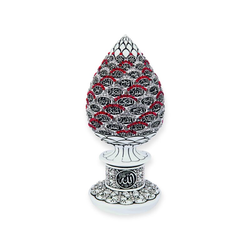 Islamic Ornament - Islamic Table Decor White pine cone with Red stones - 99 Names of Allah Alif collection BB-0930-1675