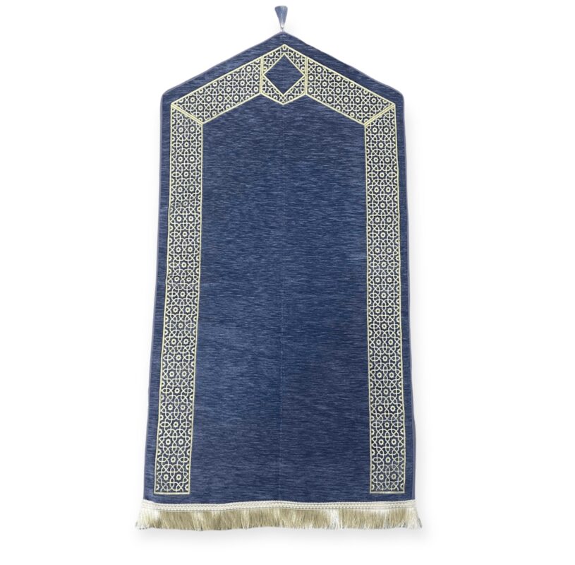Islamic Prayer Mat - Waaw Premiup chenille prayer mat With Tassel/Blue High Quality