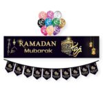 Islamic Ornament - Black Ramadan Mubarak Pack 2 Banners With Balloons Decorate And Celebrate