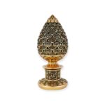 Islamic Ornament - Islamic Table Decor Golden pine cone with Green stones - 99 Names of Allah Alif collection