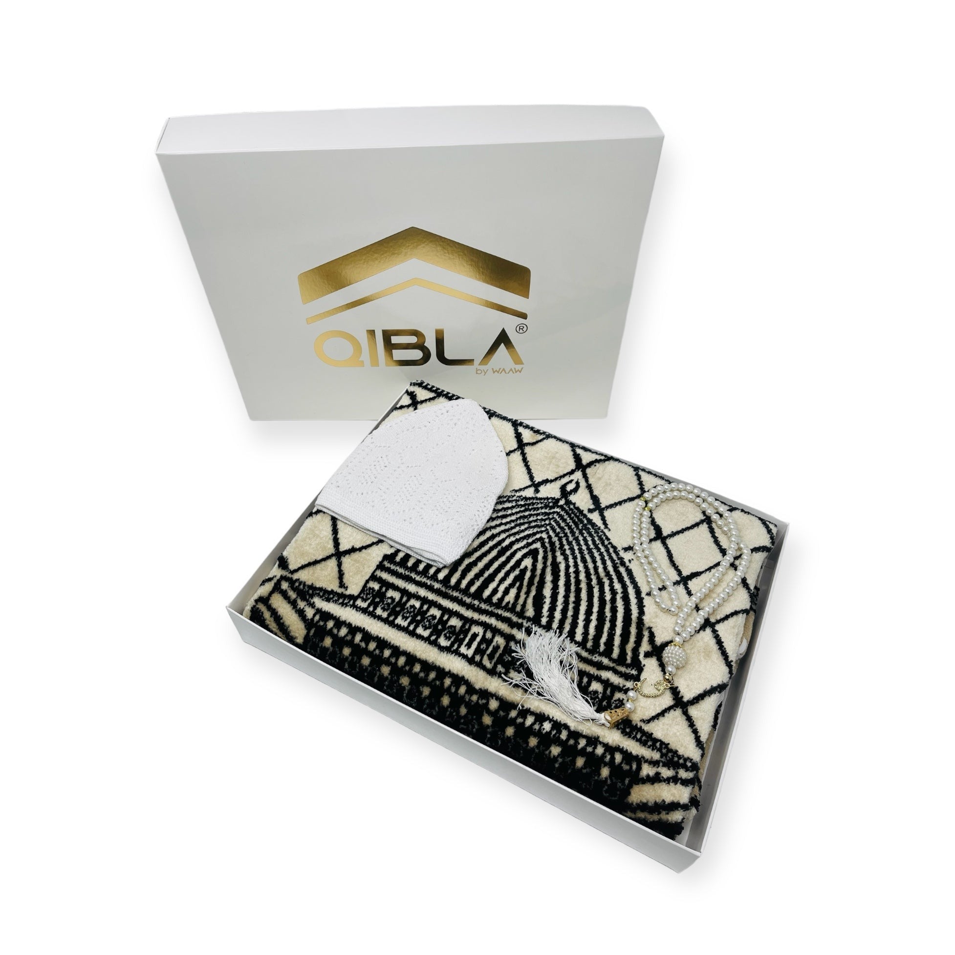 Muslim Prayer Hat - Masjid Aqsa design Prayer mat, Tasbeeh & Prayer Hat Gift Box Muslim Prayer Hat - Masjid Aqsa design Prayer mat, Tasbeeh & Prayer Hat Gift Box
