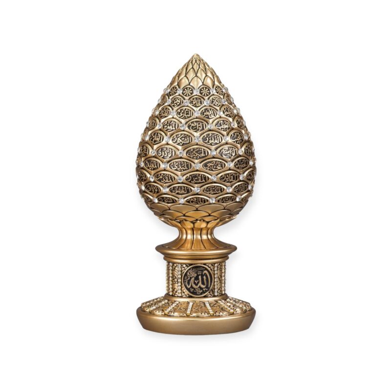 Islamic Ornament - Asma ul Husna Table Decor Golden pine cone with Blue stones Gold/Silver/Pearl (Large)