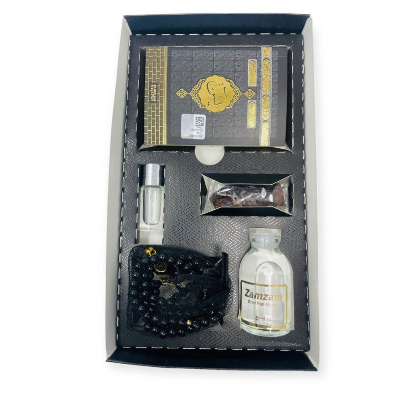 Tasbeeh Prayer Beads - Islamic Gift Box Tasbeeh, Zamzam Water, Attar, Dates &Yaseen books Black