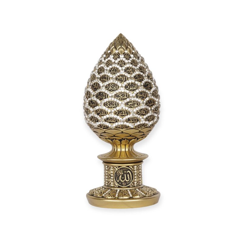 Islamic Ornament - Islamic Table Decor Golden pine cone with White stones - 99 Names of Allah Alif collection