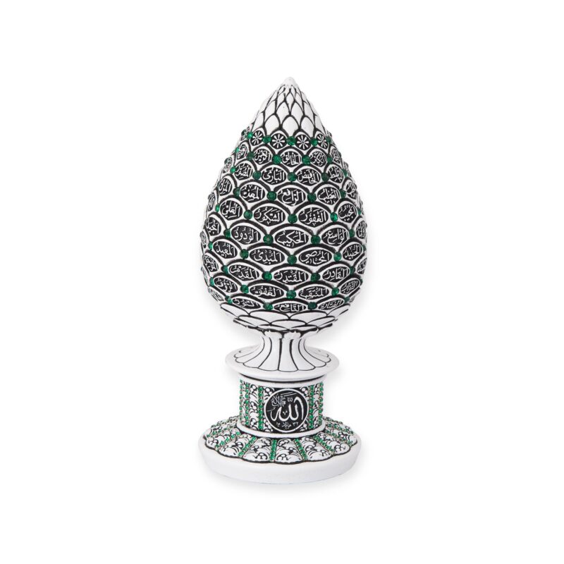 Islamic Ornament - Islamic Table Decor Golden pine cone with green stones - 99 Names of Allah Alif collection