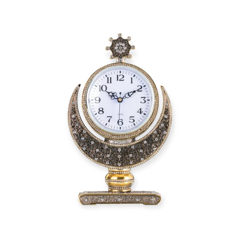 Islamic Wall Clock - Crescent Star Table Clock – Gold & Silver Finish | Islamic Home Décor