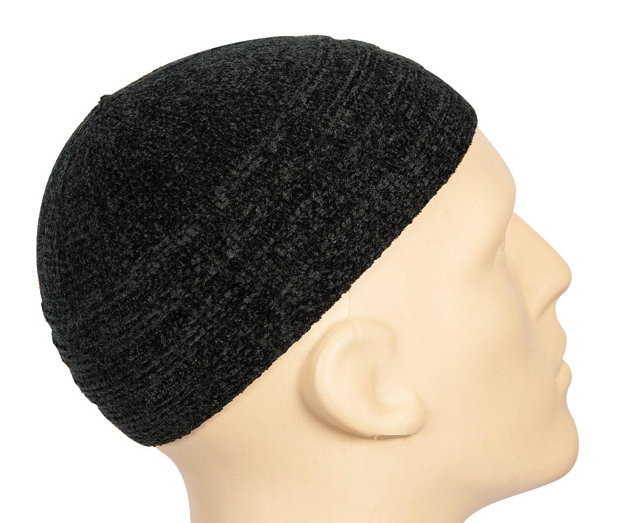 Muslim Prayer Hat - Turkish Chenille classic prayer hat Black Muslim Prayer Hat - Turkish Chenille classic prayer hat Black