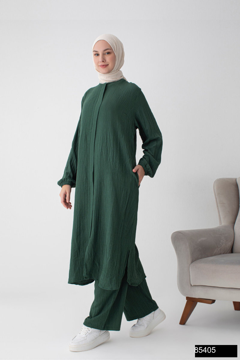85405.jpg Modamiss Bürümcük Kumaş Bayan Hac ve Umre Elbisesi (2 parça) - Zümrüt Yeşili - Görsel 1